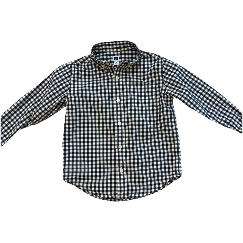 JANIE AND JACK Boys 4 Navy Blue & White Gingham Check Button Down Shirt LS